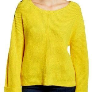Caslon Cotton Blend Yellow Sweater - Fully Unbuttonable Shoulder